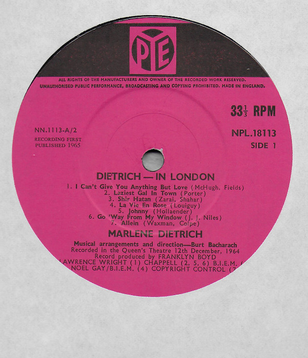 Marlene Dietrich - Dietrich In London - Used Vinyl Record image 1