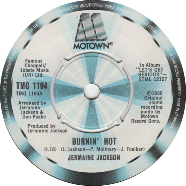 Jermaine Jackson - Burnin' Hot - Used Vinyl Record 7" image 1