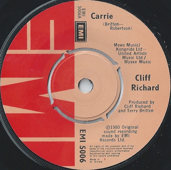 Cliff Richard - Carrie - Used Vinyl Record 7" image 1