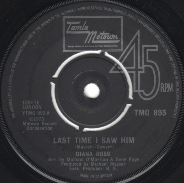 Diana Ross - Last Time I Saw Him - Used Vinyl Record 7" image 1