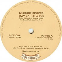McGuire Sisters - May You Always / Sugartime - Used Vinyl Record 7" image 1