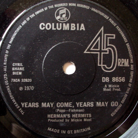 Herman's Hermits - Years May Come, Years May Go - Used Vinyl Record 7" image 1