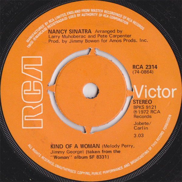 Nancy Sinatra - Kind Of A Woman - Used Vinyl Record 7" image 1