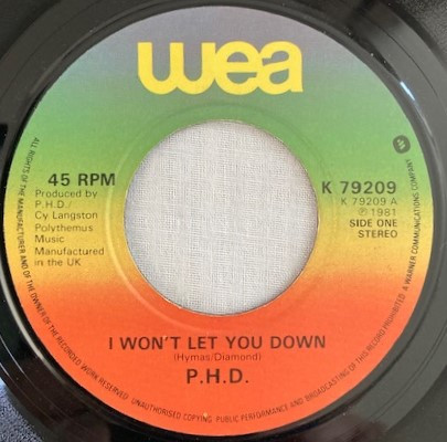 Ph.D. - I Won't Let You Down - Used Vinyl Record 7" image 1