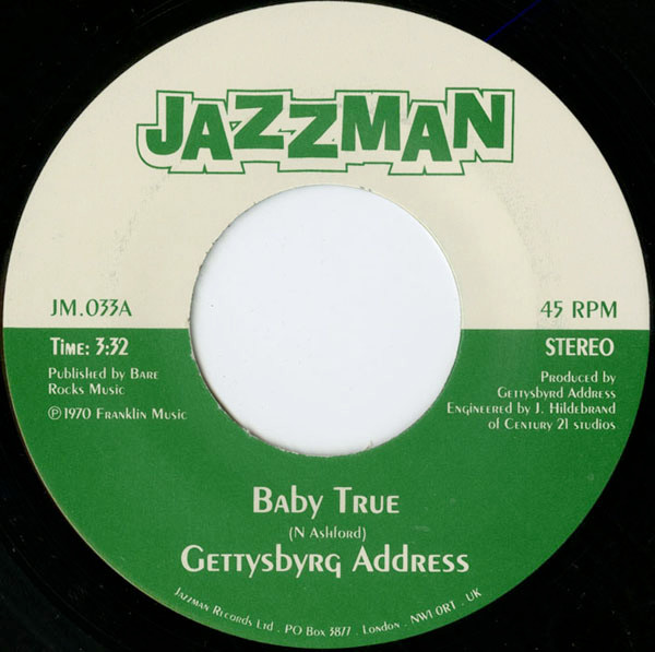 Gettysbyrg Address - Baby True / In The Garden - Vinyl Record 7" image 1