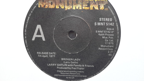 Larry Gatlin With Fa - Broken Lady - Used Vinyl Record 7" image 1