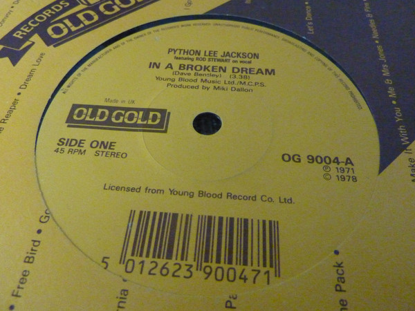 Python Lee Jackson - In A Broken Dream - Used Vinyl Record 7" image 1