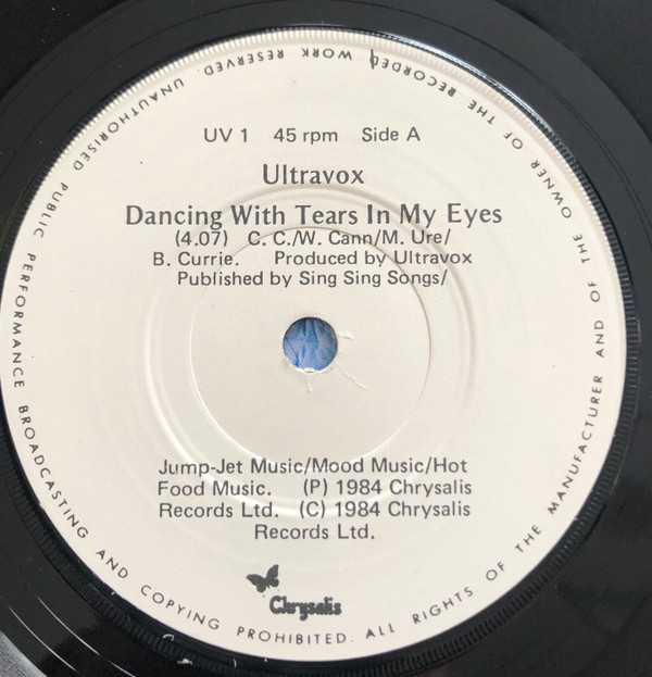 Ultravox - Dancing With Tears In My Eyes - Used Vinyl Record 7" image 1