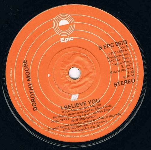 Dorothy Moore - I Believe You - Used Vinyl Record 7" image 1