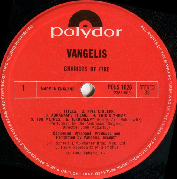 Vangelis - Chariots Of Fire - Used Vinyl Record image 1