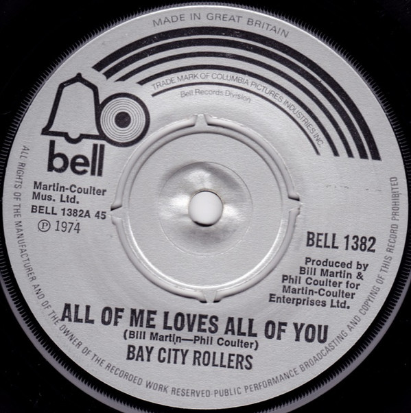 Bay City Rollers - All Of Me Loves All Of You - Used Vinyl Record 7" image 1