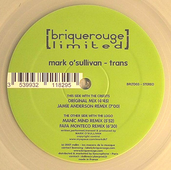 Mark O'Sullivan - Trans - Vinyl Record 12" image 1