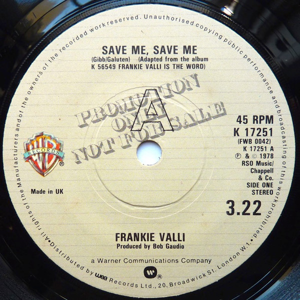 Frankie Valli - Save Me, Save Me / No Love At All - Used Viny image 1