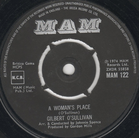 Gilbert O'Sullivan - A Woman's Place / Too Bad - Used Vinyl Record 7" image 1