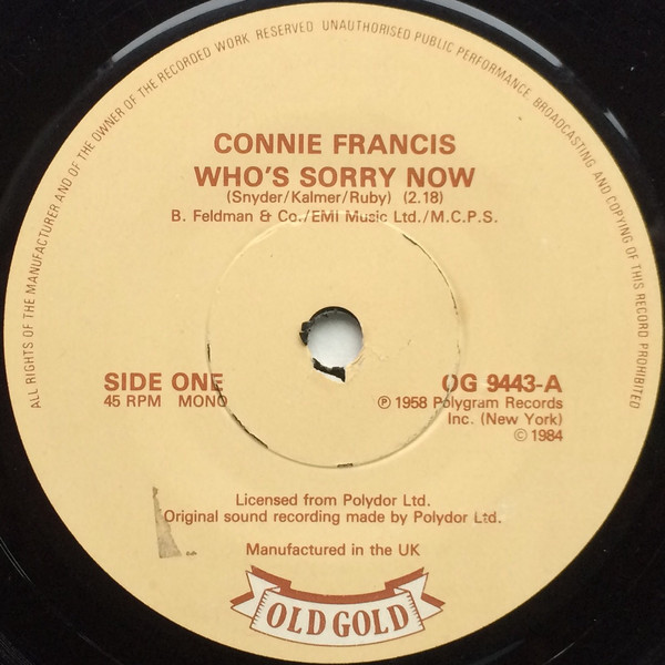 Connie Francis - Who's Sorry Now - Used Vinyl Record 7" image 1