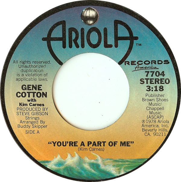 Gene Cotton - You're A Part Of Me - Used Vinyl Record 7" image 1