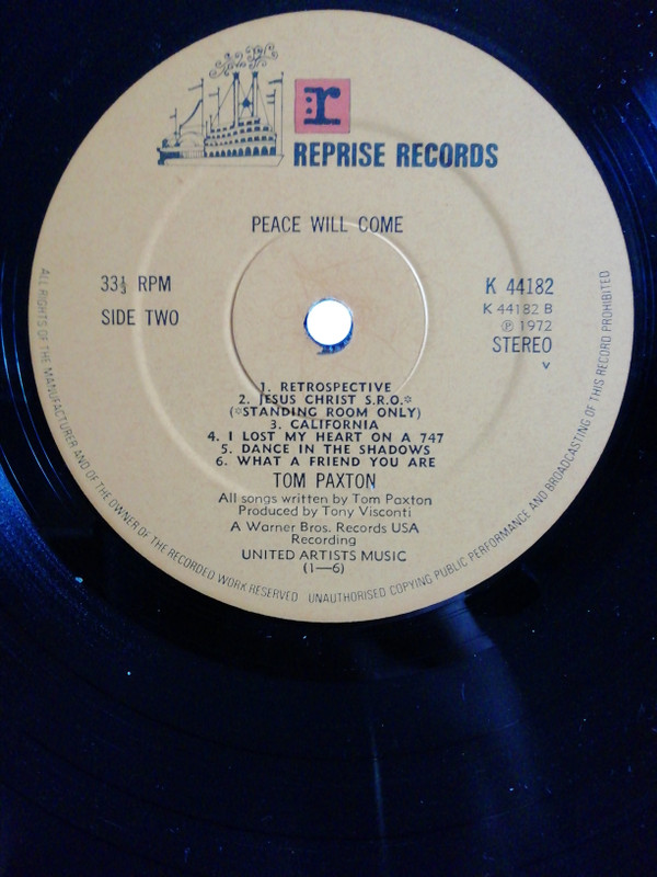 Tom Paxton - Peace Will Come - Used Vinyl Record image 1