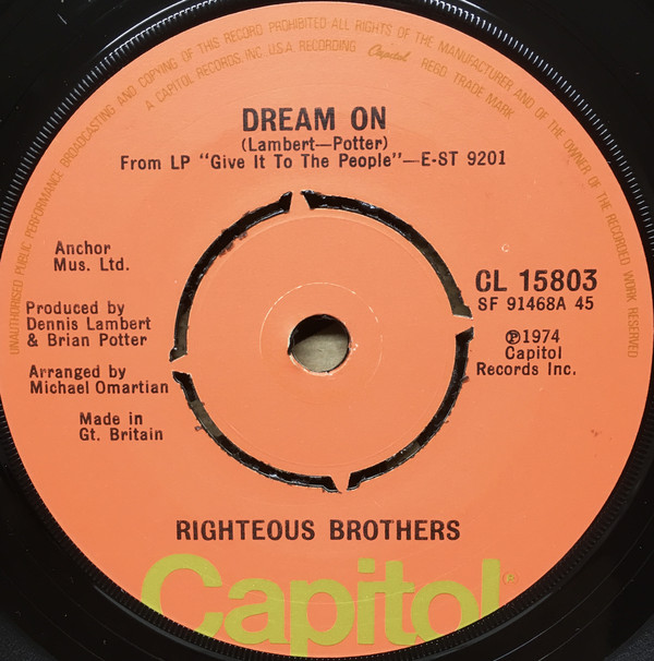 Righteous Brothers - Dream On / Dr. Rock And Roll - Used Vinyl Record image 1