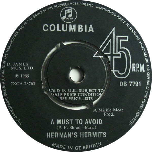 Herman's Hermits - A Must To Avoid - Used Vinyl Record 7" image 1