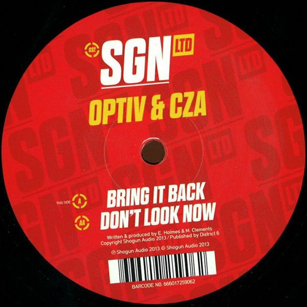 Optiv & CZA - Bring It Back / Don’t Look Now - Vinyl Record 12" image 1