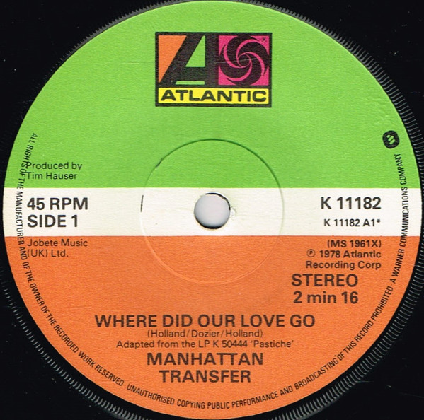 Manhattan Transfer - Where Did Our Love Go - Used Vinyl Record 7" image 1
