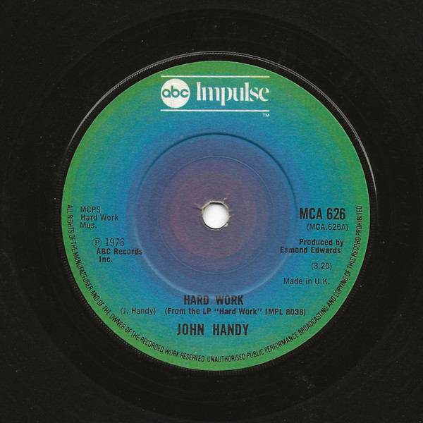 John Handy - Hard Work / Young Enough To Dream - Used Vinyl Record 7" image 1