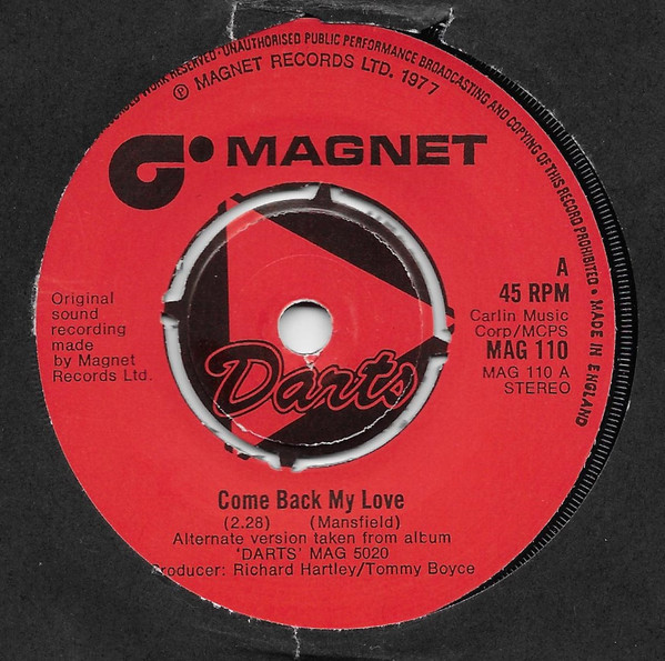 Darts - Come Back My Love - Used Vinyl Record 7" image 1