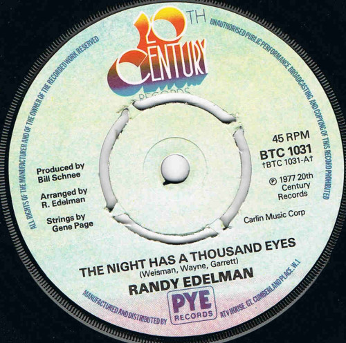 Randy Edelman - Night Has A Thousand Eyes - Used Vinyl Record 7" image 1
