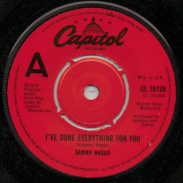 Sammy Hagar - I've Done Everything For You - Used Vinyl Record 7" image 1