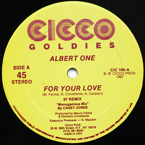 Albert One - For Your Love (87 Remix) - Used Vinyl Record 12" image 1