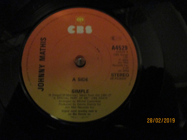 Johnny Mathis - Simple - Used Vinyl Record 7" image 1
