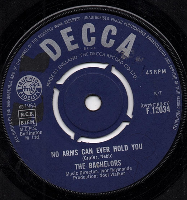 Bachelors - No Arms Can Ever Hold You - Used Vinyl Record 7" image 1