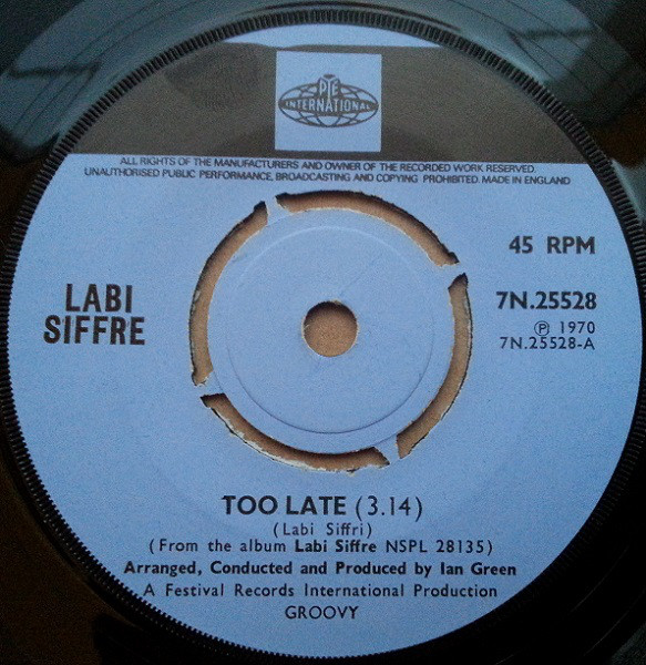 Labi Siffre - Too Late - Used Vinyl Record 7" image 1