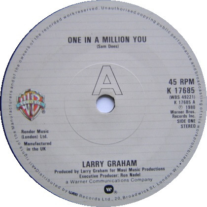 Larry Graham - One In A Million You - Used Vinyl Record 7" image 1