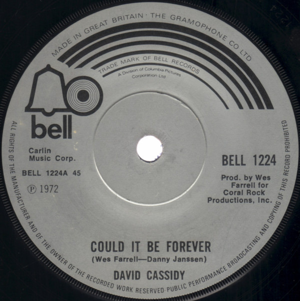 David Cassidy - Could It Be Forever - Used Vinyl Record 7" image 1