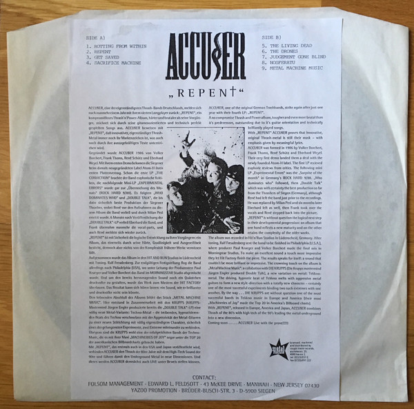 Accuser - Repent - Used Vinyl Record image 1
