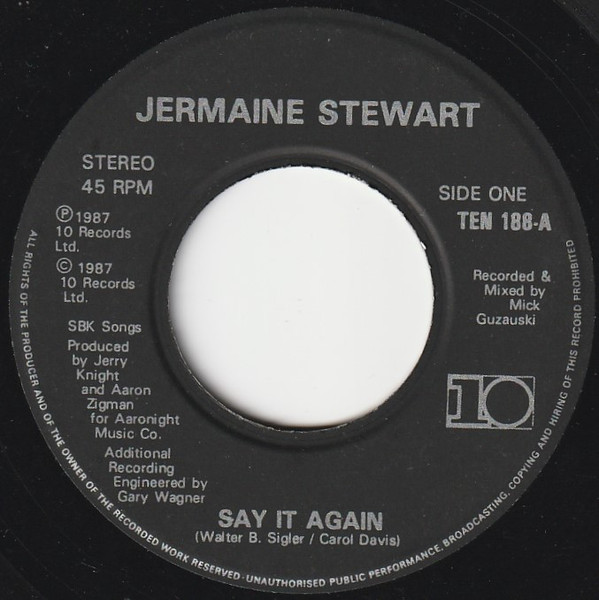 Jermaine Stewart - Say It Again - Used Vinyl Record 7" image 1