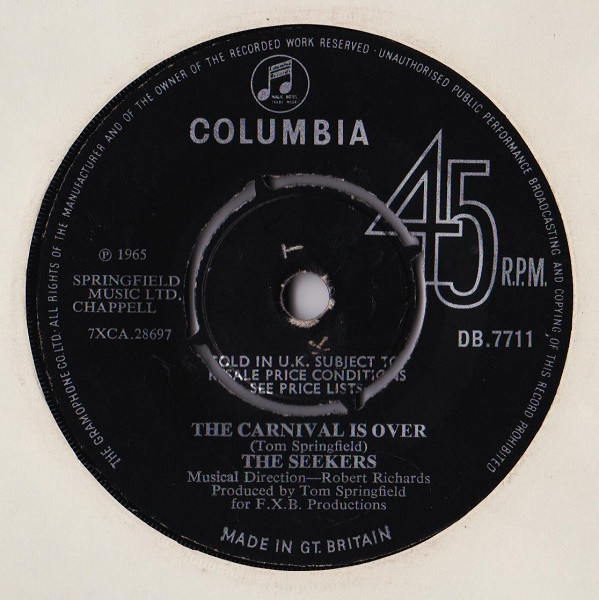 Seekers - Carnival Is Over - Used Vinyl Record 7" image 1