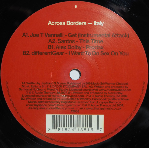 Various - Audio Therapy Presents Across Borders - Italy - Used Vinyl image 1