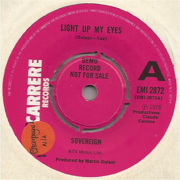 Sovereign - Light Up My Eyes - Used Vinyl Record 7" image 1