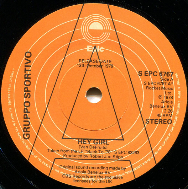 Gruppo Sportivo - Hey Girl - Used Vinyl Record 7" image 1