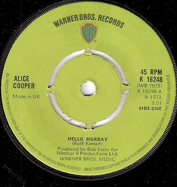 Alice Cooper - Hello Hurray - Used Vinyl Record 7" image 1