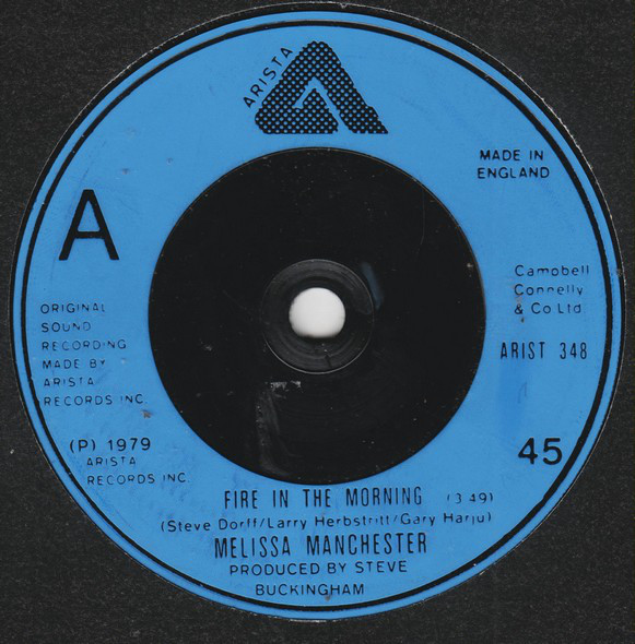 Melissa Manchester - Fire In The Morning - Used Vinyl Record 7" image 1