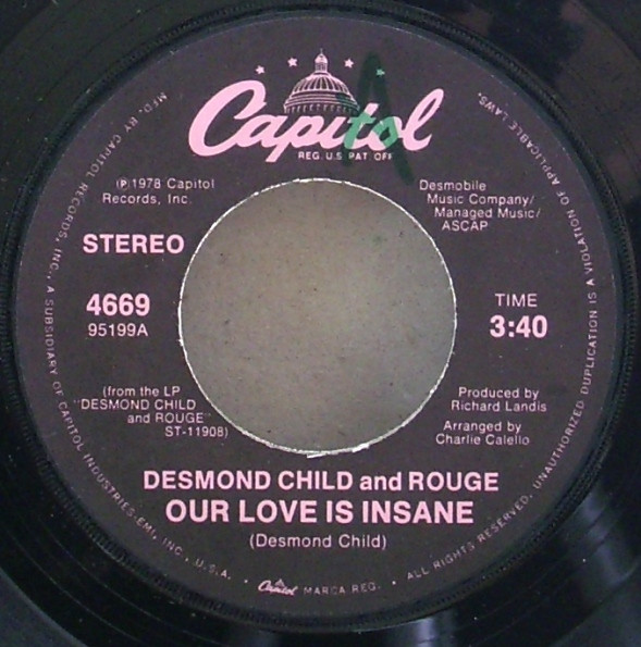 Desmond Child And Ro - Our Love Is Insane - Used Vinyl Record 7" image 1