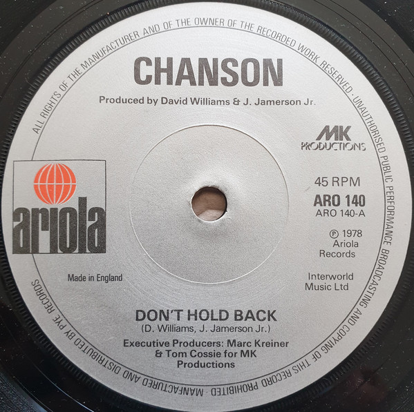 Chanson - Don't Hold Back - Used Vinyl Record 7" image 1