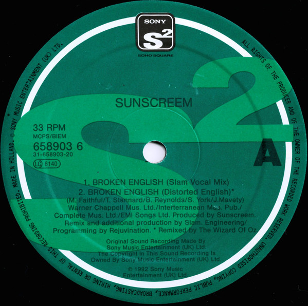 Sunscreem - Broken English - Used Vinyl Record 12" image 3