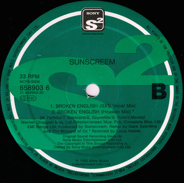 Sunscreem - Broken English - Used Vinyl Record 12" image 4