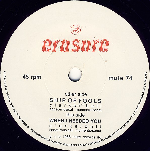 Erasure - Ship Of Fools - Used Vinyl Record 7" image 4