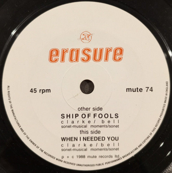 Erasure - Ship Of Fools - Used Vinyl Record 7" image 7