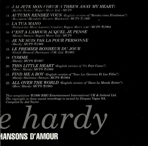 Francoise Hardy - Les Chansons D'Amour - Used CD image 3